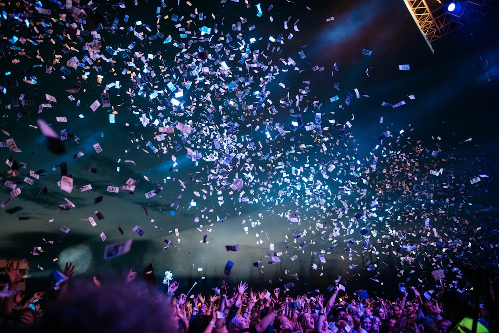Music festival stage lights crowd